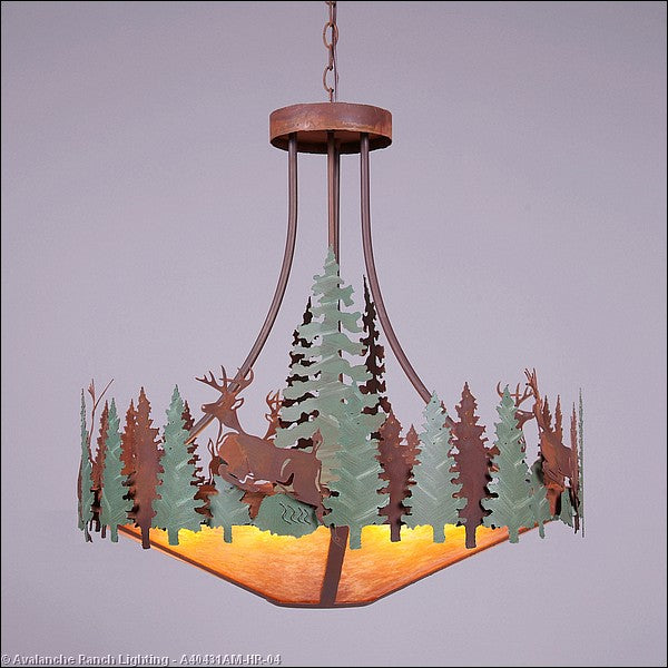 Avalanche Ranch Crestline-Deer A40431AM-HR-04 Pendant Light - Pine Green/Rust Patina