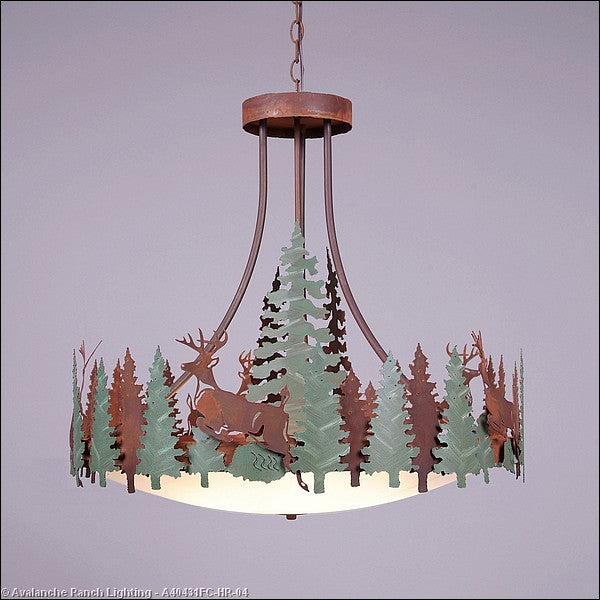 Avalanche Ranch Crestline-Deer A40431FC-HR-04 Pendant Light - Pine Green/Rust Patina