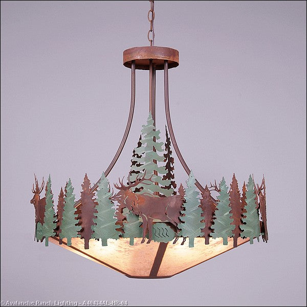 Avalanche Ranch Crestline-Elk A40434AL-HR-04 Pendant Light - Pine Green/Rust Patina