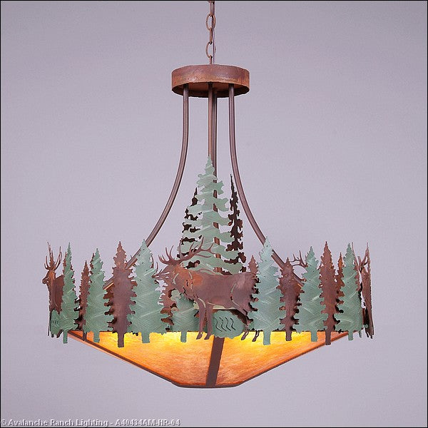 Avalanche Ranch Crestline-Elk A40434AM-HR-04 Pendant Light - Pine Green/Rust Patina