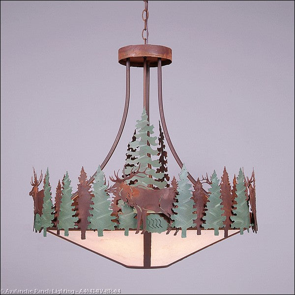 Avalanche Ranch Crestline-Elk A40434IV-HR-04 Pendant Light - Pine Green/Rust Patina