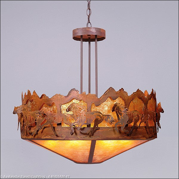Avalanche Ranch Crestline-Horse/Mountain A40436AM-02 Pendant Light - Rust Patina