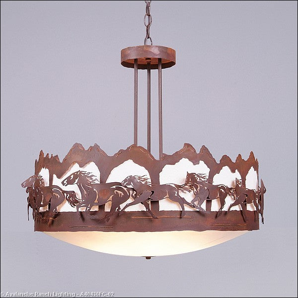 Avalanche Ranch Crestline-Horse/Mountain A40436FC-02 Pendant Light - Rust Patina