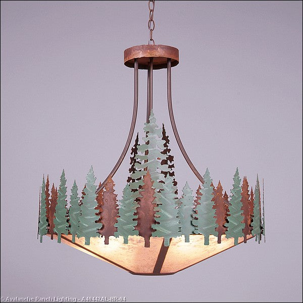 Avalanche Ranch Crestline-Pine Tree A40442AL-HR-04 Pendant Light - Pine Green/Rust Patina