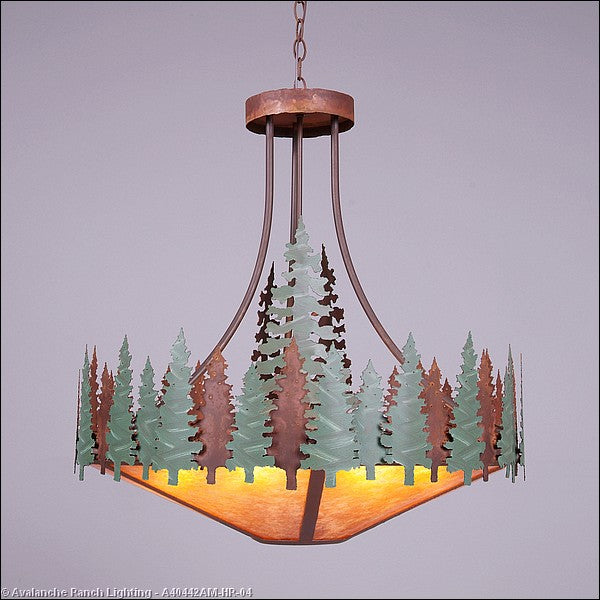 Avalanche Ranch Crestline-Pine Tree A40442AM-HR-04 Pendant Light - Pine Green/Rust Patina