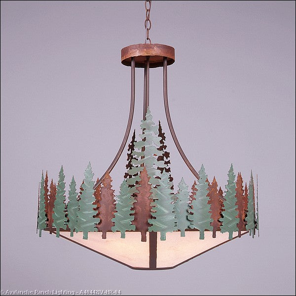 Avalanche Ranch Crestline-Pine Tree A40442IV-HR-04 Pendant Light - Pine Green/Rust Patina