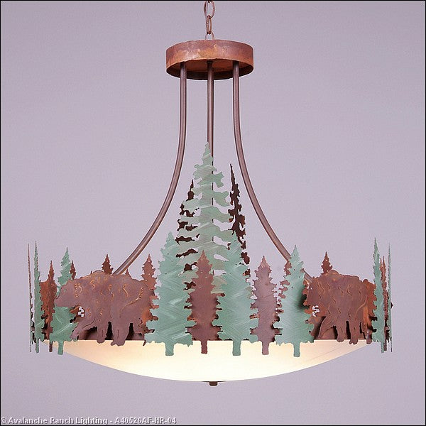 Avalanche Ranch Crestline-Bear A40526AF-HR-04 Pendant Light - Pine Green/Rust Patina