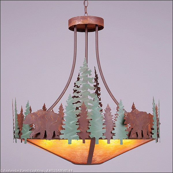 Avalanche Ranch Crestline-Bear A40526AM-HR-04 Pendant Light - Pine Green/Rust Patina