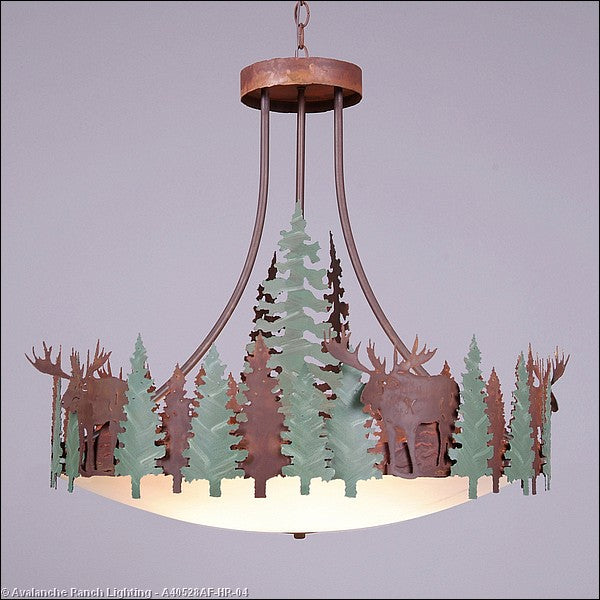 Avalanche Ranch Crestline-Moose A40528AF-HR-04 Pendant Light - Pine Green/Rust Patina