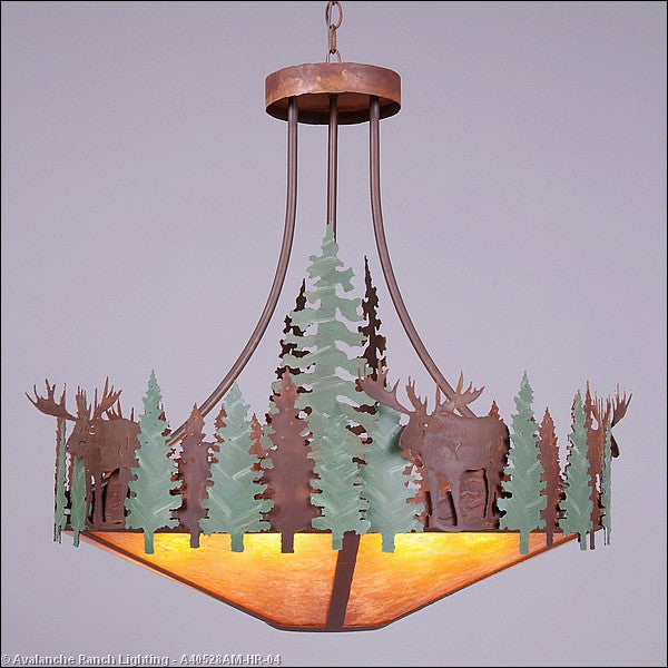 Avalanche Ranch Crestline-Moose A40528AM-HR-04 Pendant Light - Pine Green/Rust Patina