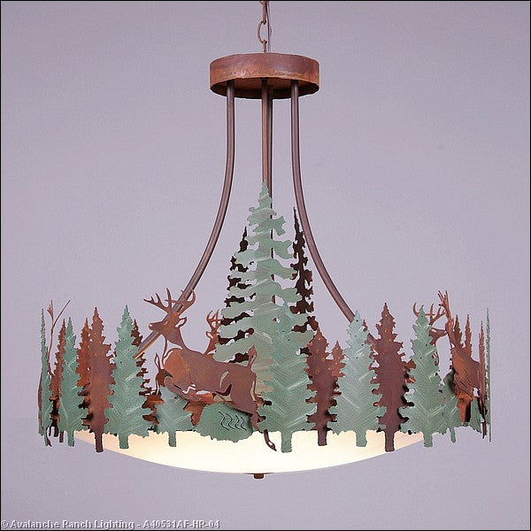 Avalanche Ranch Crestline-Deer A40531AF-HR-04 Pendant Light - Pine Green/Rust Patina