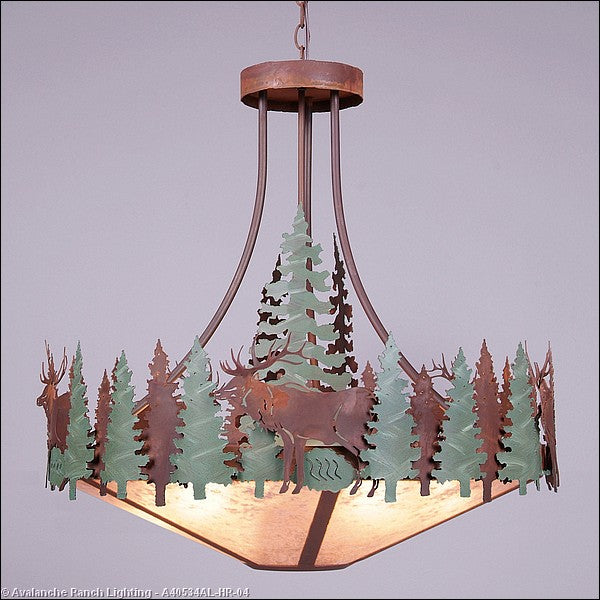 Avalanche Ranch Crestline-Elk A40534AL-HR-04 Pendant Light - Pine Green/Rust Patina