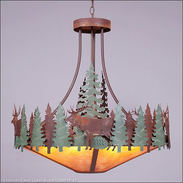 Avalanche Ranch Crestline-Elk A40534AM-HR-04 Pendant Light - Pine Green/Rust Patina