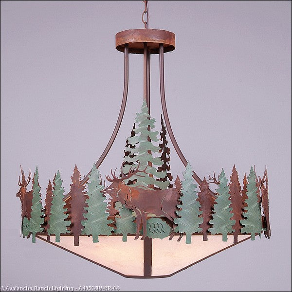 Avalanche Ranch Crestline-Elk A40534IV-HR-04 Pendant Light - Pine Green/Rust Patina