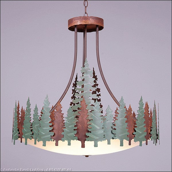 Avalanche Ranch Crestline-Pine Tree A40542AF-HR-04 Pendant Light - Pine Green/Rust Patina