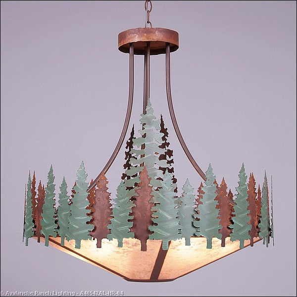 Avalanche Ranch Crestline-Pine Tree A40542AL-HR-04 Pendant Light - Pine Green/Rust Patina