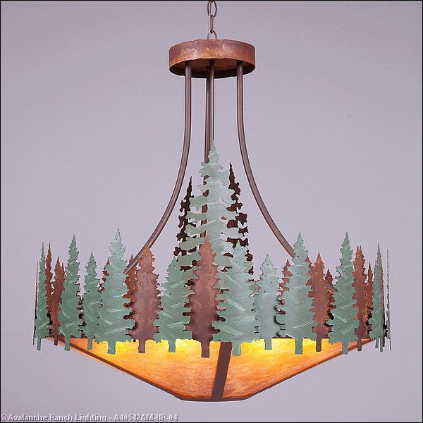 Avalanche Ranch Crestline-Pine Tree A40542AM-HR-04 Pendant Light - Pine Green/Rust Patina
