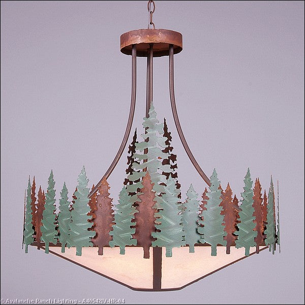 Avalanche Ranch Crestline-Pine Tree A40542IV-HR-04 Pendant Light - Pine Green/Rust Patina