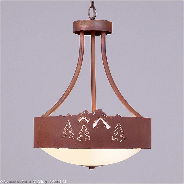 Avalanche Ranch Ridgemont-Mountain-Pine Cutout A44445-02 Pendant Light - Rust Patina