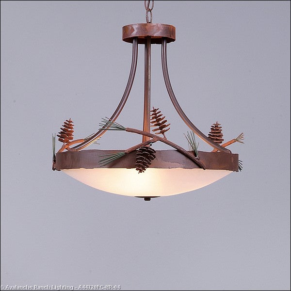 Avalanche Ranch Crestline-Pine Cone A44720FC-HR-04 Pendant Light - Pine Green/Rust Patina