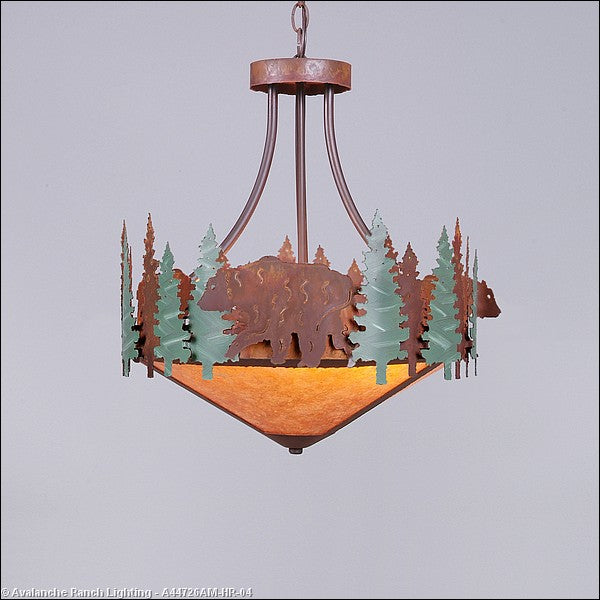 Avalanche Ranch Crestline-Bear A44726AM-HR-04 Pendant Light - Pine Green/Rust Patina