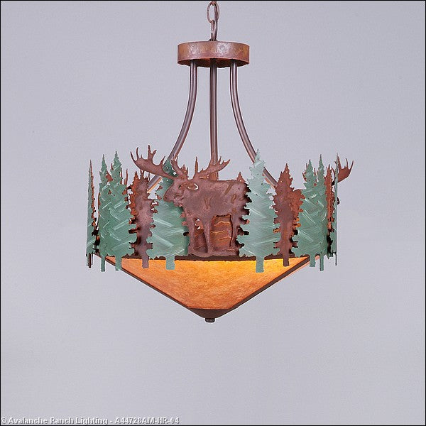 Avalanche Ranch Crestline-Moose A44728AM-HR-04 Pendant Light - Pine Green/Rust Patina