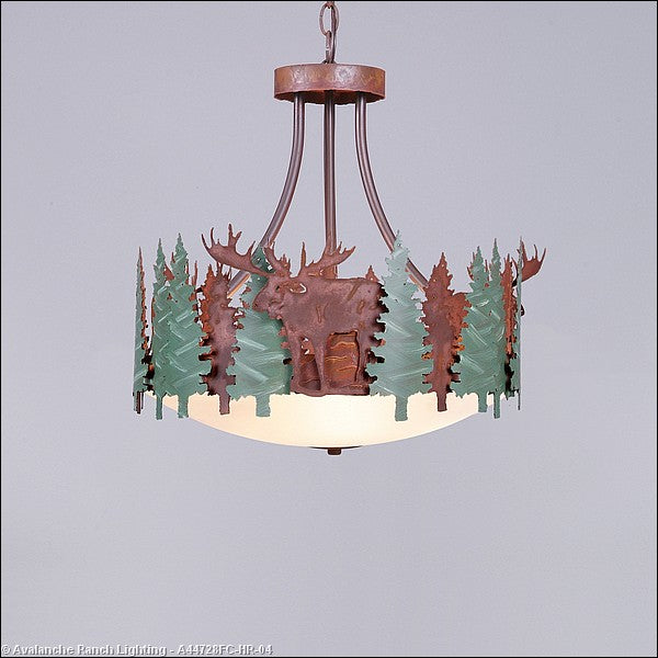 Avalanche Ranch Crestline-Moose A44728FC-HR-04 Pendant Light - Pine Green/Rust Patina