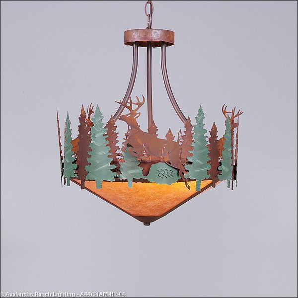 Avalanche Ranch Crestline-Deer A44731AM-HR-04 Pendant Light - Pine Green/Rust Patina