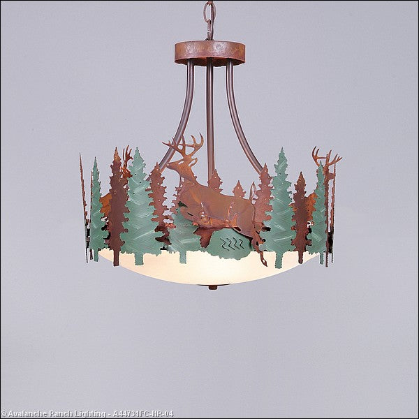 Avalanche Ranch Crestline-Deer A44731FC-HR-04 Pendant Light - Pine Green/Rust Patina