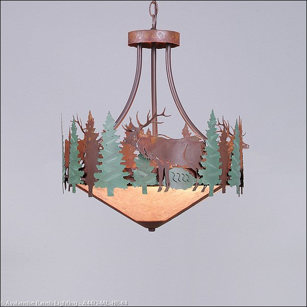 Avalanche Ranch Crestline-Elk A44734AL-HR-04 Pendant Light - Pine Green/Rust Patina