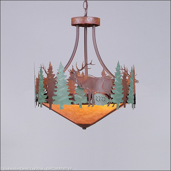 Avalanche Ranch Crestline-Elk A44734AM-HR-04 Pendant Light - Pine Green/Rust Patina