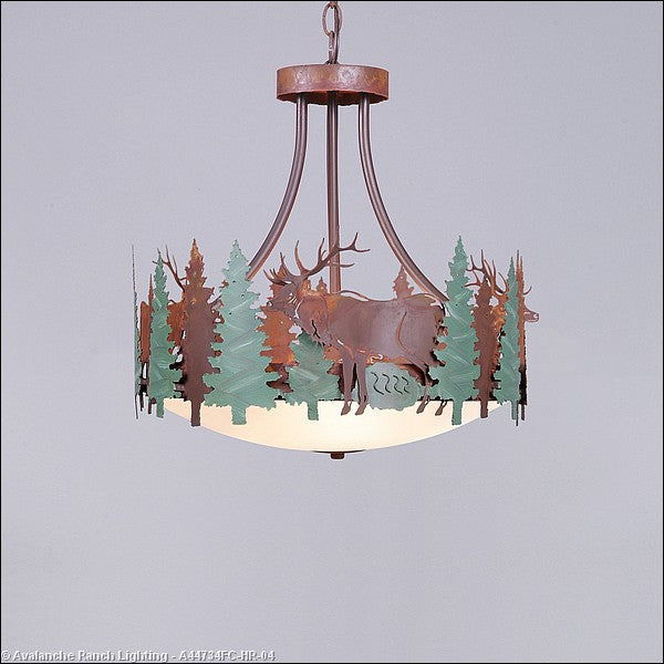Avalanche Ranch Crestline-Elk A44734FC-HR-04 Pendant Light - Pine Green/Rust Patina