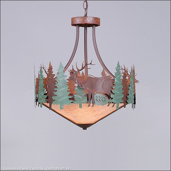 Avalanche Ranch Crestline-Elk A44734IV-HR-04 Pendant Light - Pine Green/Rust Patina