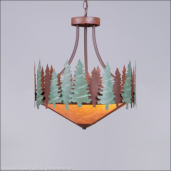 Avalanche Ranch Crestline-Pine Tree A44742AM-HR-04 Pendant Light - Pine Green/Rust Patina