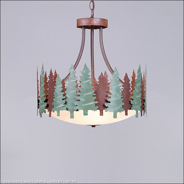 Avalanche Ranch Crestline-Pine Tree A44742FC-HR-04 Pendant Light - Pine Green/Rust Patina