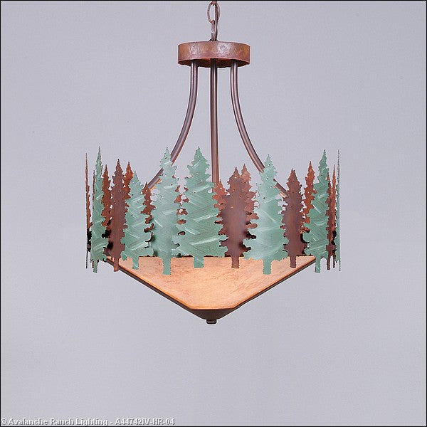 Avalanche Ranch Crestline-Pine Tree A44742IV-HR-04 Pendant Light - Pine Green/Rust Patina