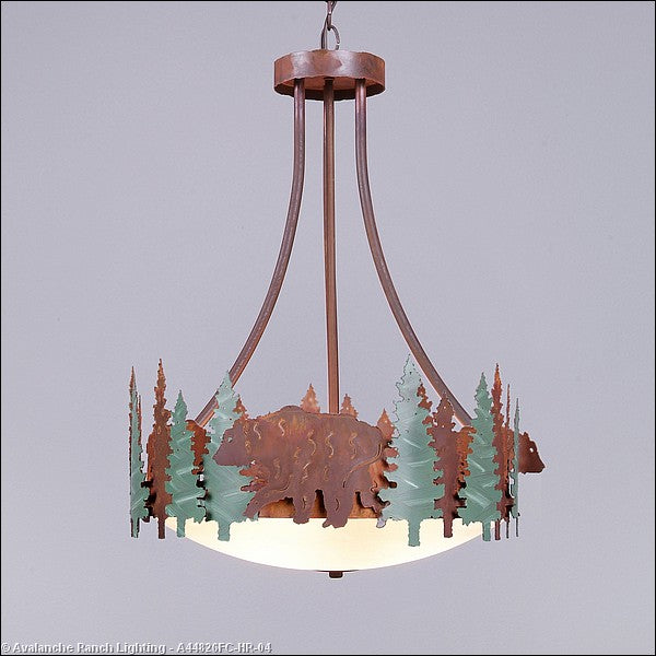 Avalanche Ranch Crestline-Bear A44826FC-HR-04 Pendant Light - Pine Green/Rust Patina