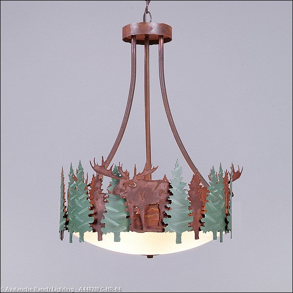 Avalanche Ranch Crestline-Moose A44828FC-HR-04 Pendant Light - Pine Green/Rust Patina