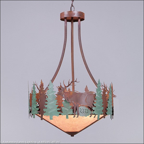 Avalanche Ranch Crestline-Elk A44834AL-HR-04 Pendant Light - Pine Green/Rust Patina