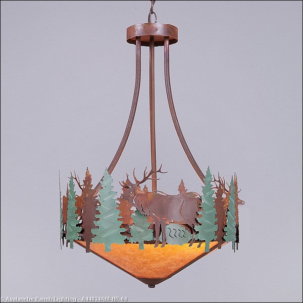 Avalanche Ranch Crestline-Elk A44834AM-HR-04 Pendant Light - Pine Green/Rust Patina