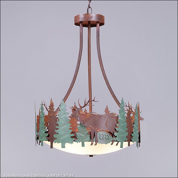 Avalanche Ranch Crestline-Elk A44834FC-HR-04 Pendant Light - Pine Green/Rust Patina