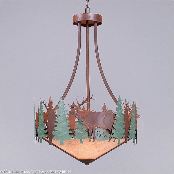 Avalanche Ranch Crestline-Elk A44834IV-HR-04 Pendant Light - Pine Green/Rust Patina