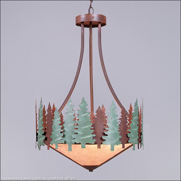 Avalanche Ranch Crestline-Pine Tree A44842AL-HR-04 Pendant Light - Pine Green/Rust Patina