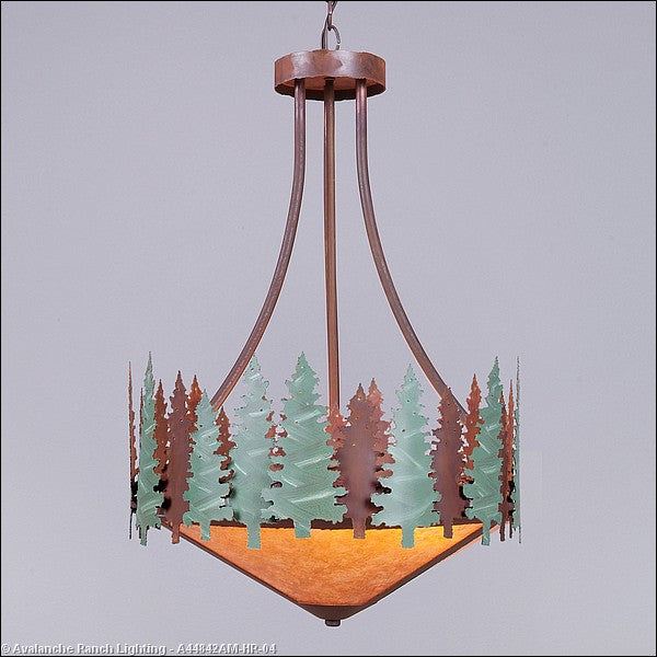 Avalanche Ranch Crestline-Pine Tree A44842AM-HR-04 Pendant Light - Pine Green/Rust Patina