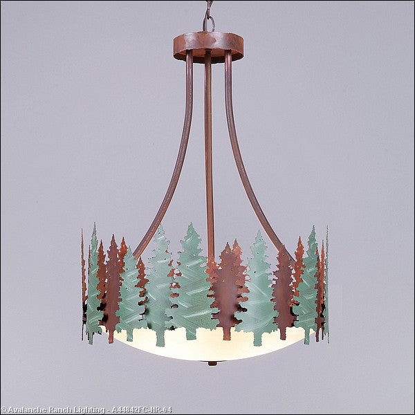 Avalanche Ranch Crestline-Pine Tree A44842FC-HR-04 Pendant Light - Pine Green/Rust Patina