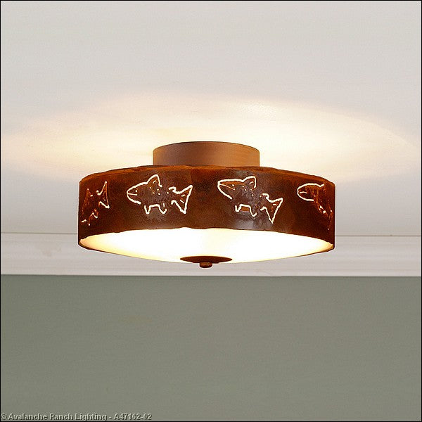 Avalanche Ranch Ridgemont-Fish Cutout A47162-02 Ceiling Light - Rust Patina