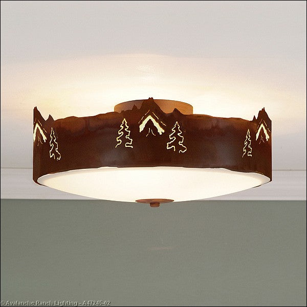Avalanche Ranch Ridgemont-Mountain-Pine Cutout A47245-02 Ceiling Light - Rust Patina