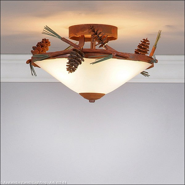 Avalanche Ranch Wisley-Pine Cone A47420-04 Ceiling Light - Pine Green/Rust Patina