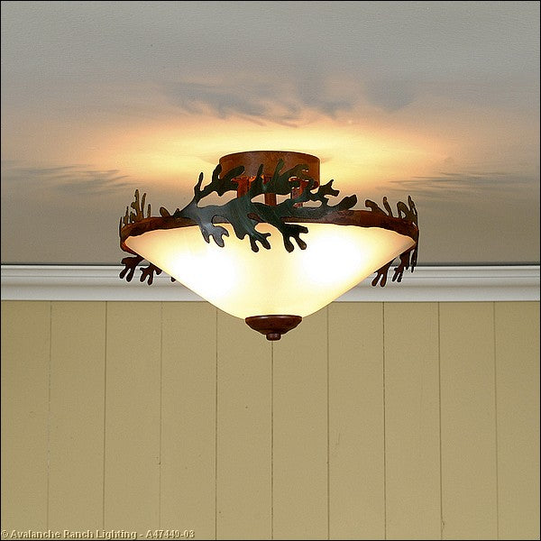 Avalanche Ranch Wisley-Cedar Bough A47449-03 Ceiling Light - Cedar Green/Rust Patina