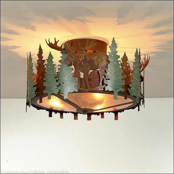Avalanche Ranch Crestline-Moose A48328AM-04 Ceiling Light - Pine Green/Rust Patina